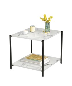 Τραπεζάκι Σαλονιού ArteLibre ARGUN Λευκό Με Όψη Μαρμάρου MDF/Μέταλλο 40x40x43cm