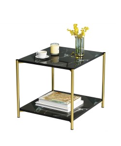 Τραπεζάκι Σαλονιού ArteLibre ARGUN Μαύρο Με Όψη Μαρμάρου MDF/Μέταλλο 40x40x43cm