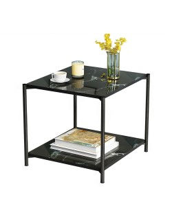 Τραπεζάκι Σαλονιού ArteLibre ARGUN Μαύρο Με Όψη Μαρμάρου MDF/Μέταλλο 40x40x43cm