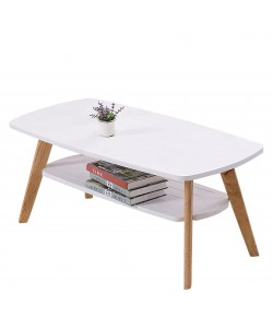 Τραπεζάκι Σαλονιού ArteLibre KHOBI Λευκό/Φυσικό MDF/Ξύλο 100x48x45cm