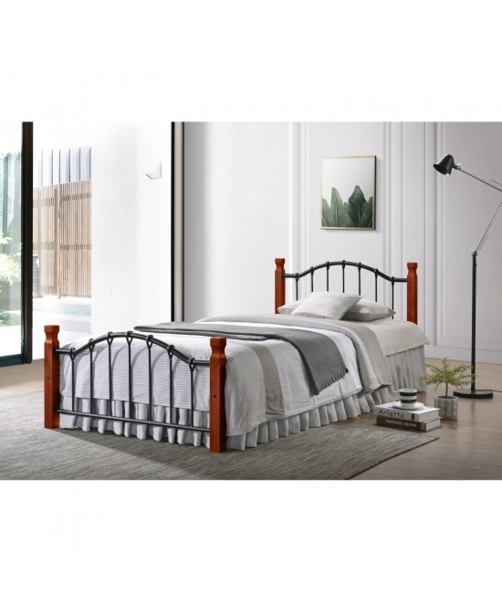 Κρεβάτι Ημίδιπλο ArteLibre CONCORDIA Μαύρο/Βελανιδιά Μέταλλο/Ξύλο 200x125x84cm (Στρώμα 120x200cm)