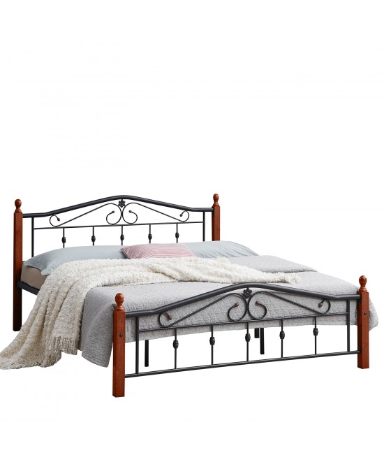 Κρεβάτι Διπλό ArteLibre TULLY Μαύρο/Βελανιδιά Μέταλλο/Ξύλο 200x155x84cm (Στρώμα 150x200cm)