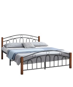 Κρεβάτι Διπλό ArteLibre JEMINA Μαύρο/Βελανιδιά Μέταλλο/Ξύλο 200x155x84cm (Στρώμα 150x200cm)