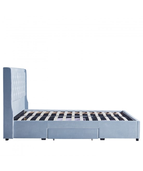 Κρεβάτι Διπλό ArteLibre ANNONA Γαλάζιο Βελούδο 217x175x117.5cm (Στρώμα 160x200cm)