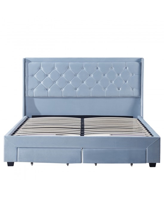 Κρεβάτι Διπλό ArteLibre ANNONA Γαλάζιο Βελούδο 217x175x117.5cm (Στρώμα 160x200cm)