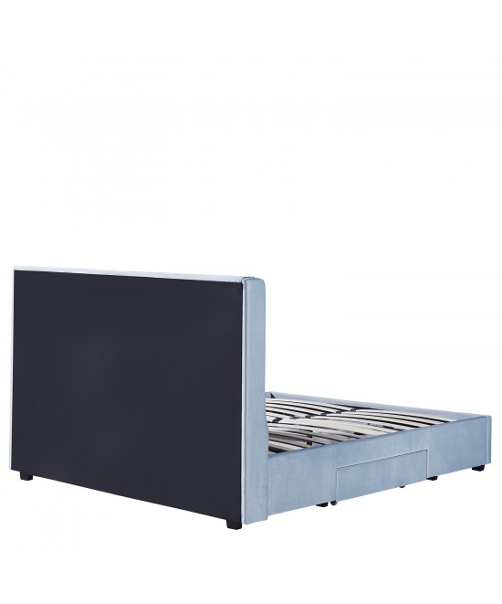 Κρεβάτι Διπλό ArteLibre ANNONA Γαλάζιο Βελούδο 217x175x117.5cm (Στρώμα 160x200cm)