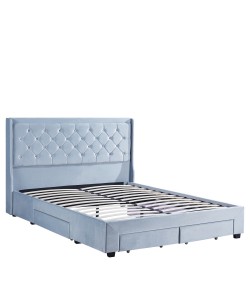 Κρεβάτι Διπλό ArteLibre ANNONA Γαλάζιο Βελούδο 217x175x117.5cm (Στρώμα 160x200cm)