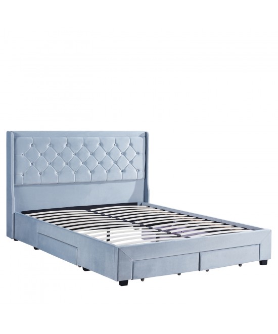 Κρεβάτι Διπλό ArteLibre ANNONA Γαλάζιο Βελούδο 217x175x117.5cm (Στρώμα 160x200cm)