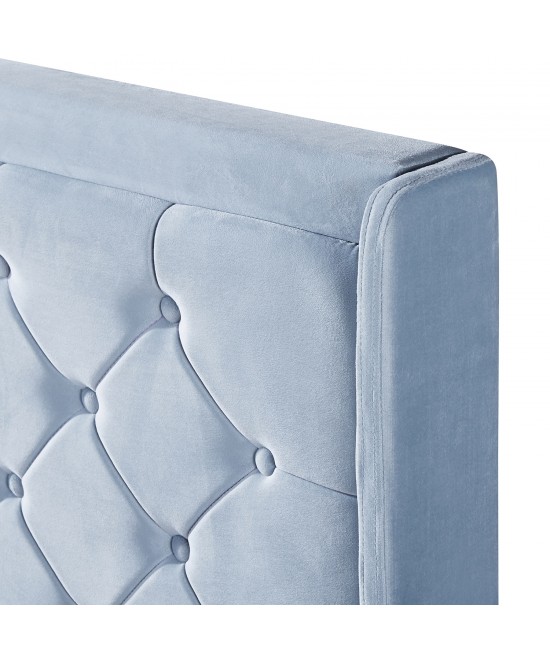 Κρεβάτι Διπλό ArteLibre ANNONA Γαλάζιο Βελούδο 217x175x117.5cm (Στρώμα 160x200cm)