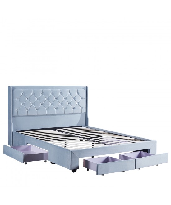 Κρεβάτι Διπλό ArteLibre ANNONA Γαλάζιο Βελούδο 217x175x117.5cm (Στρώμα 160x200cm)