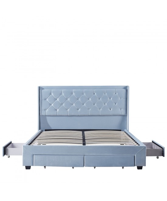 Κρεβάτι Διπλό ArteLibre ANNONA Γαλάζιο Βελούδο 217x175x117.5cm (Στρώμα 160x200cm)