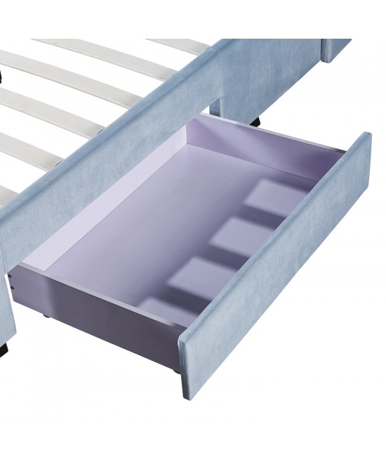 Κρεβάτι Διπλό ArteLibre ANNONA Γαλάζιο Βελούδο 217x175x117.5cm (Στρώμα 160x200cm)