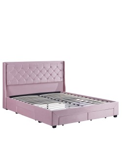 Κρεβάτι Διπλό ArteLibre ANNONA Ανοιχτό Ροζ Βελούδο 217x175x117.5cm (Στρώμα 160x200cm)