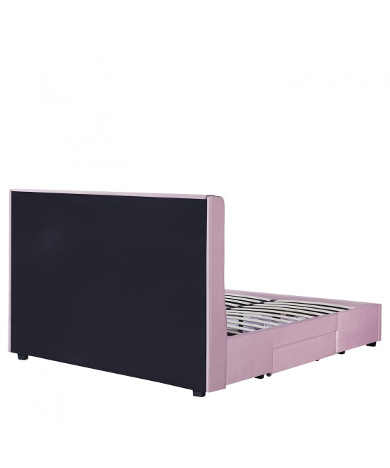 Κρεβάτι Διπλό ArteLibre ANNONA Ανοιχτό Ροζ Βελούδο 217x175x117.5cm (Στρώμα 160x200cm)