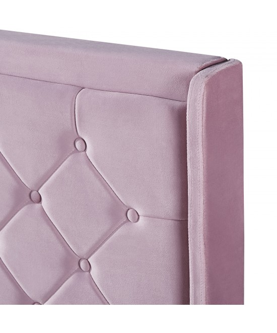 Κρεβάτι Διπλό ArteLibre ANNONA Ανοιχτό Ροζ Βελούδο 217x175x117.5cm (Στρώμα 160x200cm)