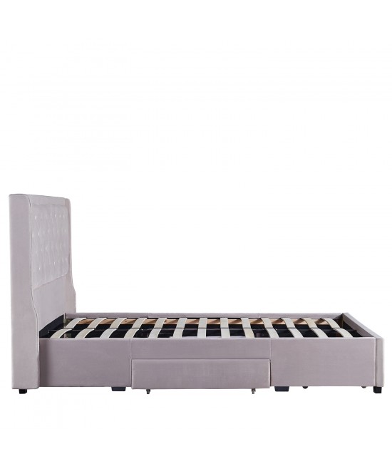 Κρεβάτι Διπλό ArteLibre ANNONA Ivory Βελούδο 217x175x117.5cm (Στρώμα 160x200cm)