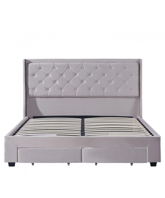 Κρεβάτι Διπλό ArteLibre ANNONA Ivory Βελούδο 217x175x117.5cm (Στρώμα 160x200cm)