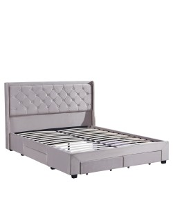 Κρεβάτι Διπλό ArteLibre ANNONA Ivory Βελούδο 217x175x117.5cm (Στρώμα 160x200cm)