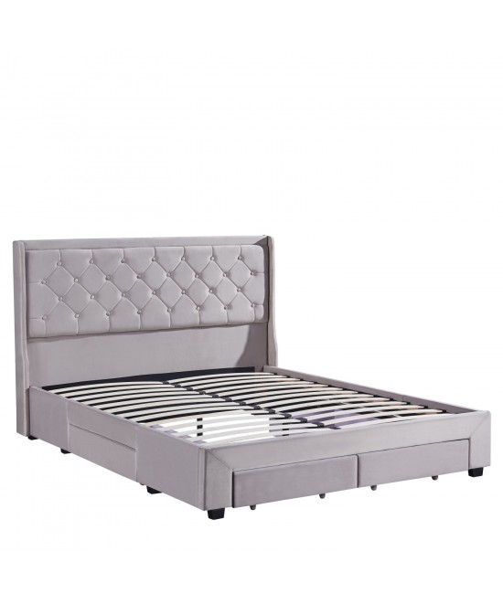 Κρεβάτι Διπλό ArteLibre ANNONA Ivory Βελούδο 217x175x117.5cm (Στρώμα 160x200cm)