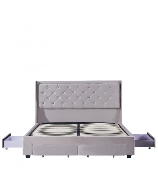 Κρεβάτι Διπλό ArteLibre ANNONA Ivory Βελούδο 217x175x117.5cm (Στρώμα 160x200cm)