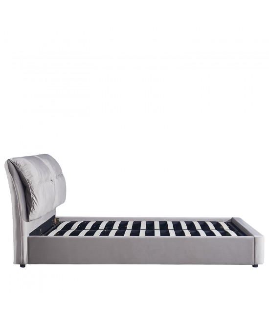 Κρεβάτι Διπλό ArteLibre ACAENA Γκρι Βελούδο 224x182.5x97cm (Στρώμα 160x200cm)