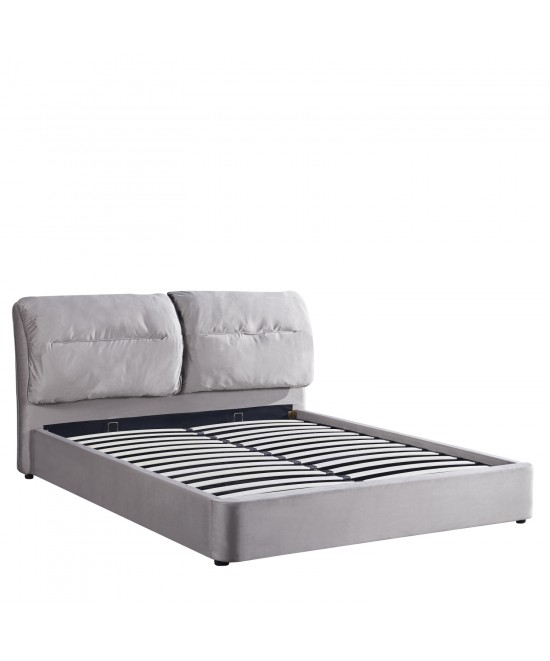 Κρεβάτι Διπλό ArteLibre ACAENA Γκρι Βελούδο 224x182.5x97cm (Στρώμα 160x200cm)