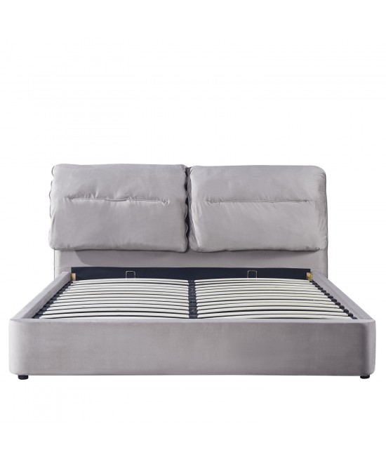 Κρεβάτι Διπλό ArteLibre ACAENA Γκρι Βελούδο 224x182.5x97cm (Στρώμα 160x200cm)