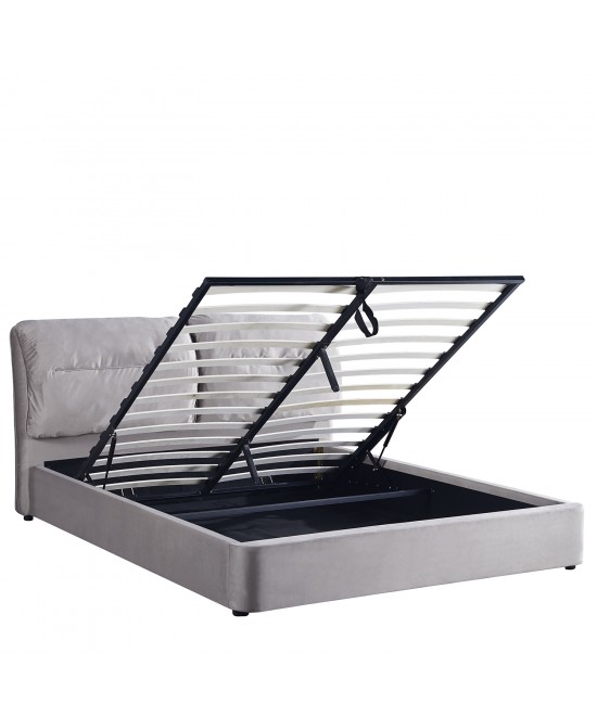 Κρεβάτι Διπλό ArteLibre ACAENA Γκρι Βελούδο 224x182.5x97cm (Στρώμα 160x200cm)