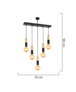 Φωτιστικό Κρεμαστό ArteLibre AQUILA Πεντάφωτο Μαύρο/Χρυσό Μέταλλο 70x90cm