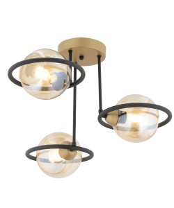Φωτιστικό Κρεμαστό ArteLibre CAELUM Τρίφωτο Μαύρο/Χρυσό Μέταλλο/Γυαλί 50x38cm