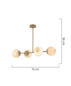 Φωτιστικό Κρεμαστό ArteLibre CHAMAELEON Τετράφωτο Χρυσό/Μελί Μέταλλο/Γυαλί 74x56cm