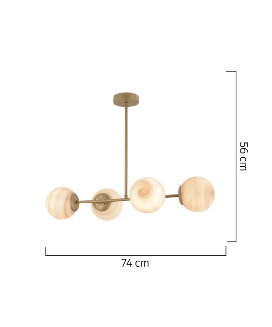 Φωτιστικό Κρεμαστό ArteLibre CHAMAELEON Τετράφωτο Χρυσό/Μελί Μέταλλο/Γυαλί 74x56cm