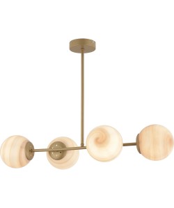 Φωτιστικό Κρεμαστό ArteLibre CHAMAELEON Τετράφωτο Χρυσό/Μελί Μέταλλο/Γυαλί 74x56cm