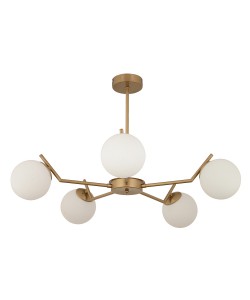 Φωτιστικό Κρεμαστό ArteLibre CRATER Πεντάφωτο Χρυσό/Λευκό Μέταλλο/Γυαλί 80x41cm