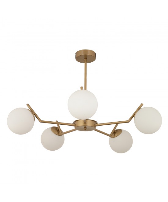 Φωτιστικό Κρεμαστό ArteLibre CRATER Πεντάφωτο Χρυσό/Λευκό Μέταλλο/Γυαλί 80x41cm