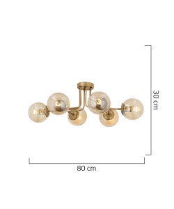 Φωτιστικό Κρεμαστό ArteLibre DRACO Εξάφωτο Χρυσό/Μελί Μέταλλο/Γυαλί 80x30cm