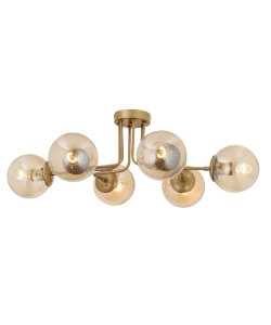 Φωτιστικό Κρεμαστό ArteLibre DRACO Εξάφωτο Χρυσό/Μελί Μέταλλο/Γυαλί 80x30cm