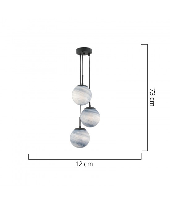 Φωτιστικό Κρεμαστό ArteLibre EQUULEUS Τρίφωτο Μαύρο/Λευκό Μέταλλο/Γυαλί 12x73cm