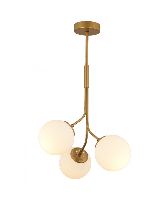 Φωτιστικό Κρεμαστό ArteLibre MENSA Τρίφωτο Χρυσό/Λευκό Μέταλλο/Γυαλί 40x70cm