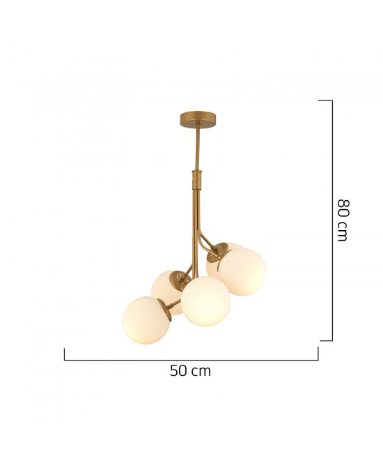 Φωτιστικό Κρεμαστό ArteLibre MENSA Πεντάφωτο Χρυσό/Λευκό Μέταλλο/Γυαλί 50x80cm