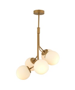 Φωτιστικό Κρεμαστό ArteLibre MENSA Πεντάφωτο Χρυσό/Λευκό Μέταλλο/Γυαλί 50x80cm