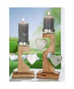 Θήκη Ρεσώ ArteLibre Καρδιές Φυσικό/Ασημί Ξύλο/Αλουμίνιο 8x15x20cm