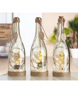 Διακοσμητικό ArteLibre Μπουκάλι Με Εσωτερική Διακόσμηση Φωτιζόμενο LED Διάφανο/Φυσικό Γυαλί/Ξύλο 30cm Σε 3 Σχέδια