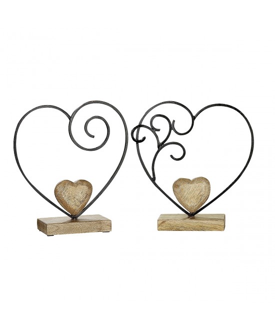 Διακοσμητικό ArteLibre Καρδιά Μαύρο/Φυσικό Μέταλλο/Ξύλο 7.6x24x26.5cm Σε 2 Σχέδια