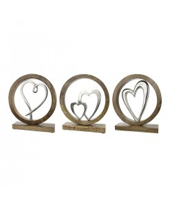 Διακοσμητικό ArteLibre Καρδιά Σε Κύκλο Ασημί/Φυσικό Αλουμίνιο/Ξύλο 5x20.5x26cm Σε 3 Σχέδια