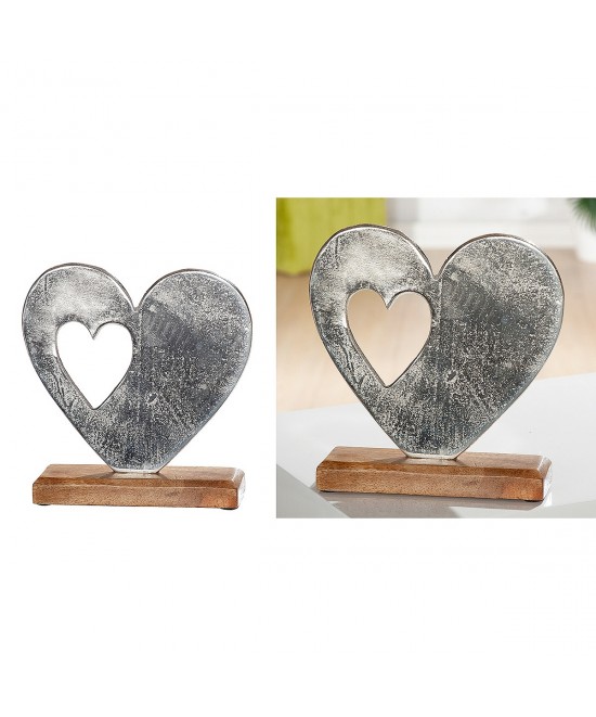Διακοσμητικό ArteLibre Καρδιά Σε Βάση Ασημί/Φυσικό Αλουμίνιο/Ξύλο 5x16x15cm