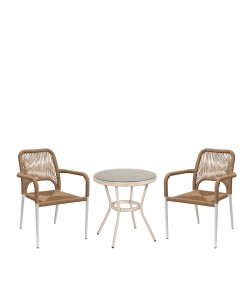 Σετ Τραπεζαρία Κήπου ArteLibre BURUNDI Λευκό Αλουμίνιο/Γυαλί Με 2 Πολυθρόνες 14990269