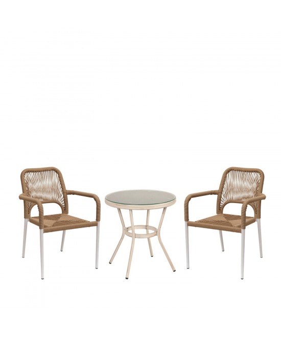 Σετ Τραπεζαρία Κήπου ArteLibre BURUNDI Λευκό Αλουμίνιο/Γυαλί Με 2 Πολυθρόνες 14990269