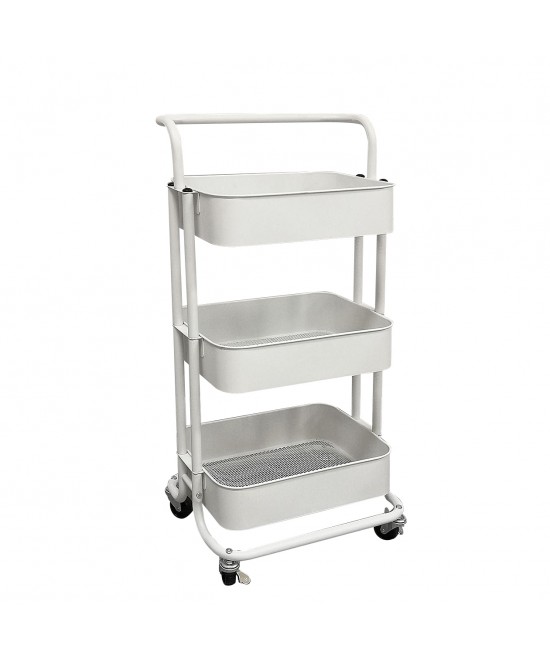 Μανάβης Τρόλεϊ Με 3 Ράφια Και Χειρολαβή Λευκό Μέταλλο 35x42.5x79cm