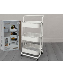 Μανάβης Τρόλεϊ Με 3 Ράφια Και Χειρολαβή Λευκό Μέταλλο 35x42.5x79cm